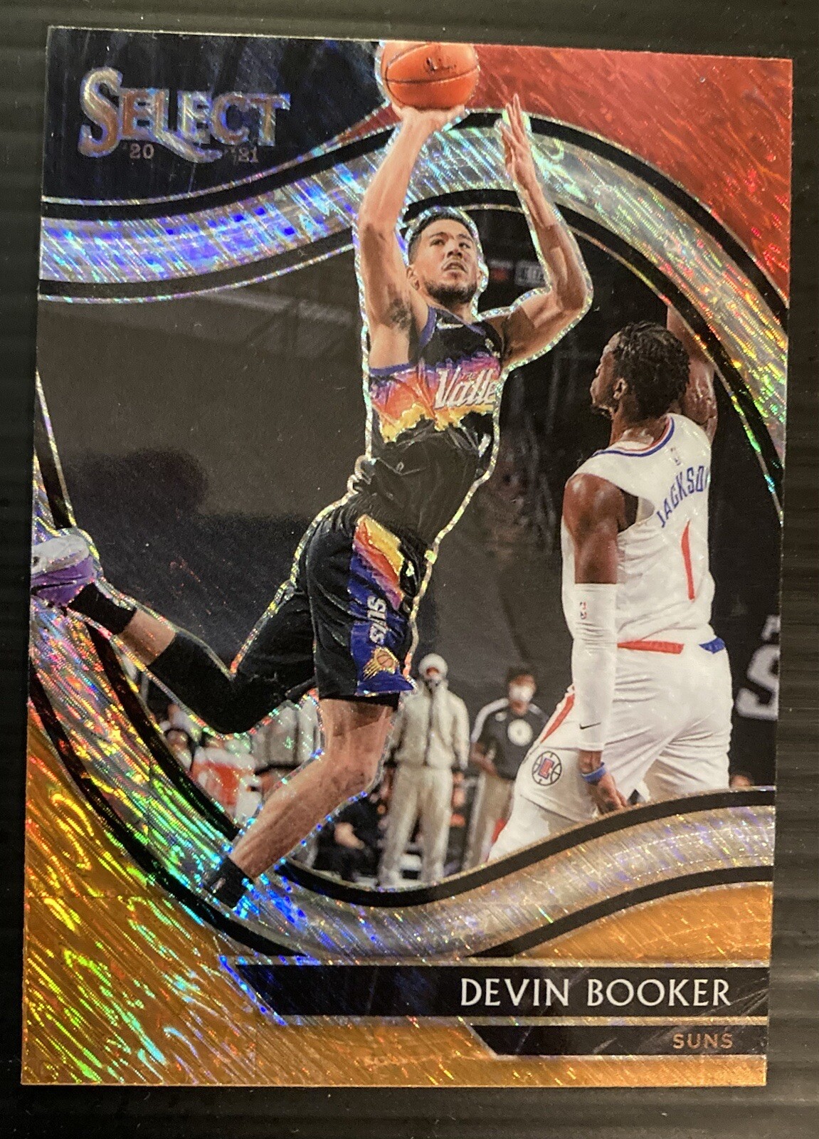 2020-21 Select Devin Booker Courtside Red White Orange Shimmer Suns