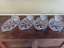 4 Vintage Clear Glass Snack Plates/Cups Grape Pattern. Great For A Tea Party!