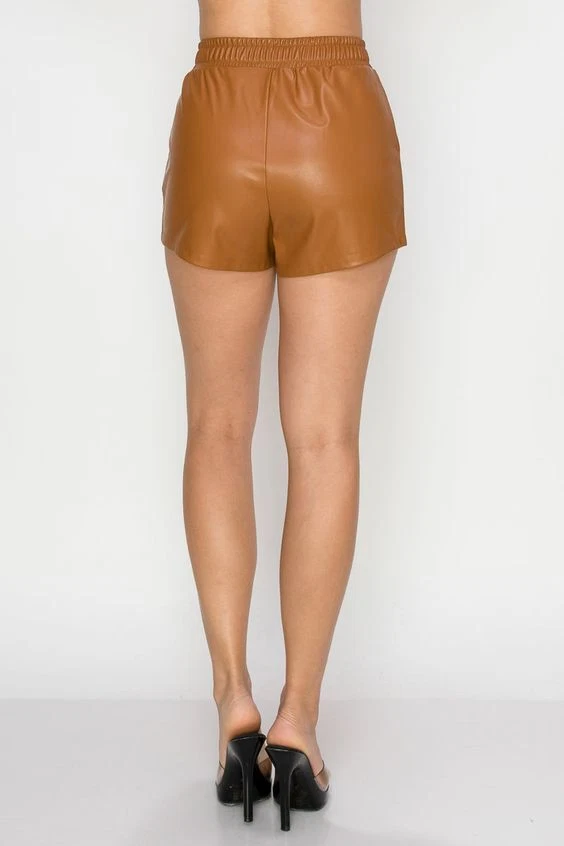 Calça Tan Party Fit Wear Designer Couro Coquetel Feminina Shorts Elegantes Genuína - Imagem 3 de 4