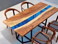 Ocean Blue Epoxy River Table ? Live Edge Walnut Wood Handmade
