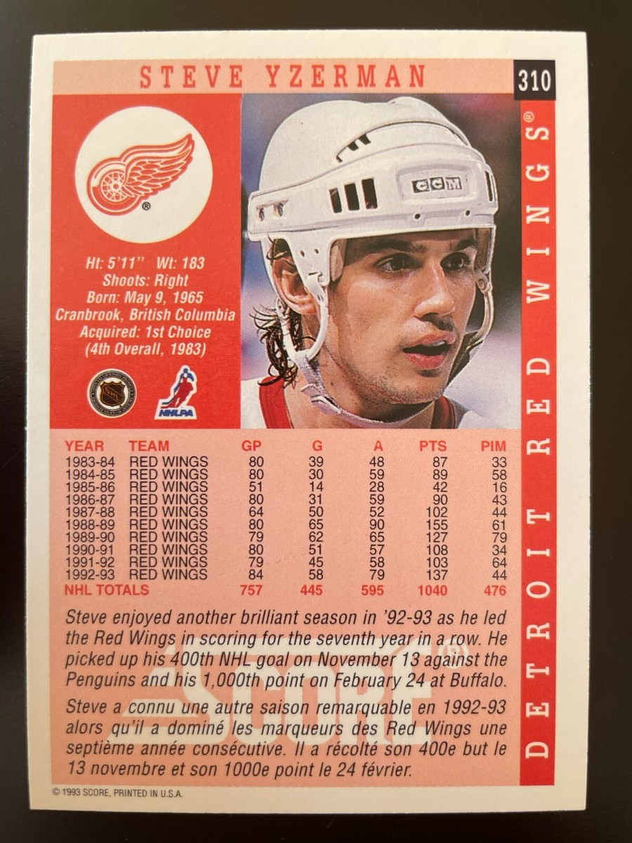 Steve YZERMAN 1993-94 Score Hockey Card #310 Detroit Red Wings | eBay