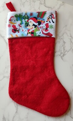 Disney Kids Mickey Mouse Daffy Duck Goofy Red White Fleece Stocking B1