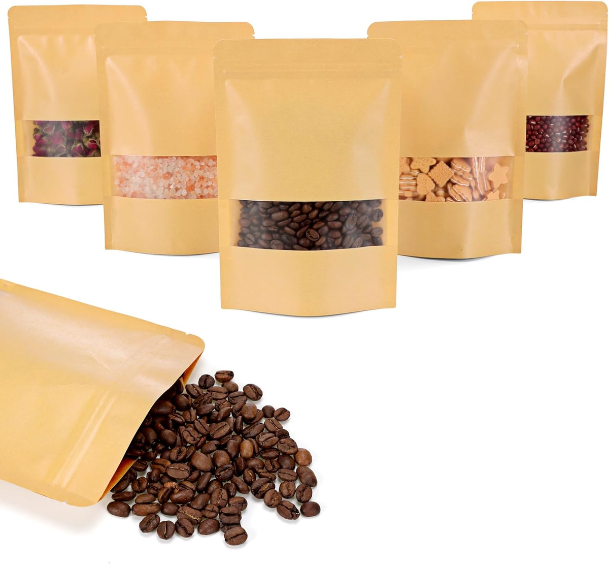 120Pcs Resealable Bags, 5.9×8.6 Inches Stand up Bags Kraft Bags