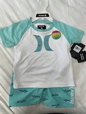 Hurley Lil' Shark Rash Guard UPF 50 Swim Set Size 24M NWT