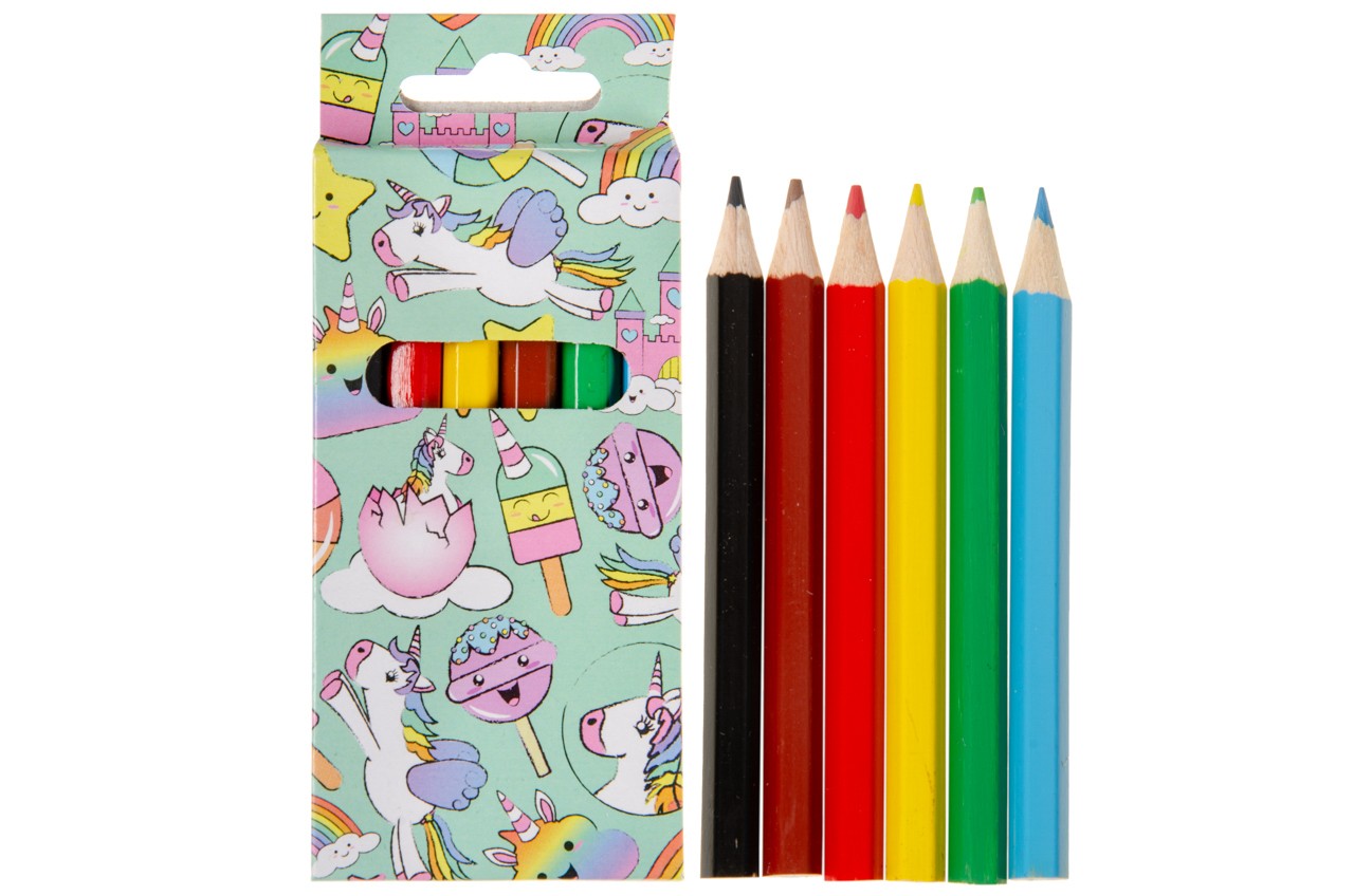 6 Pieces Unicorn Colored Pencils 9cm - Fun Party Bag Fillers Gifts