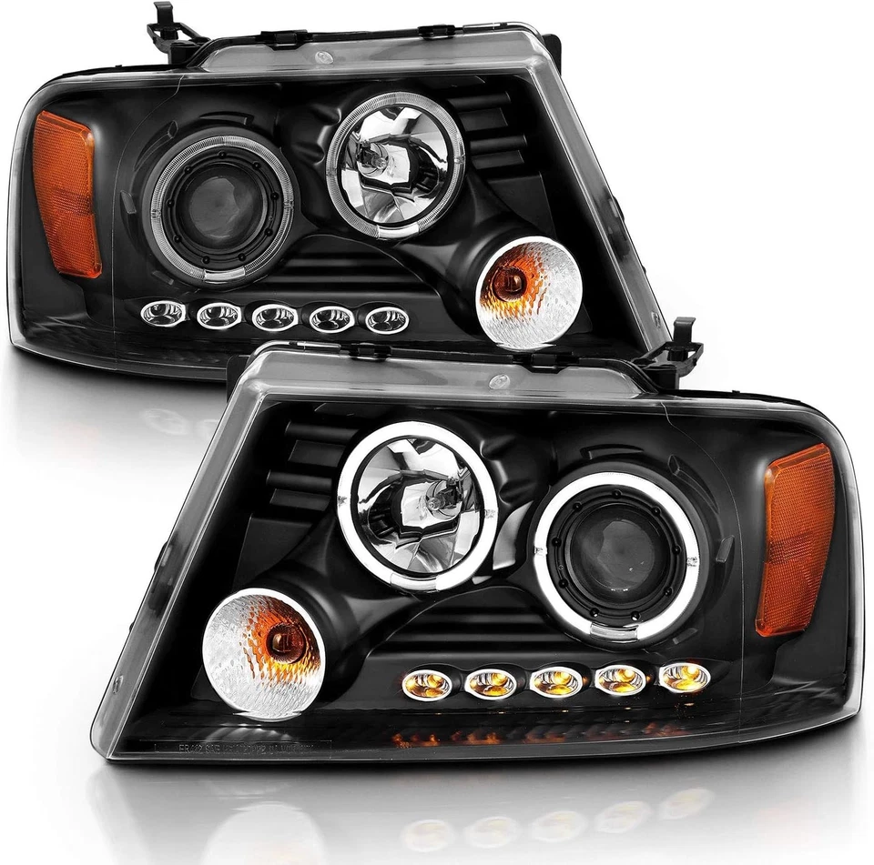 Faros de repuesto para proyector negro anillo halos LED para Ford F-150 2004-2008 P Foto 2 de 4