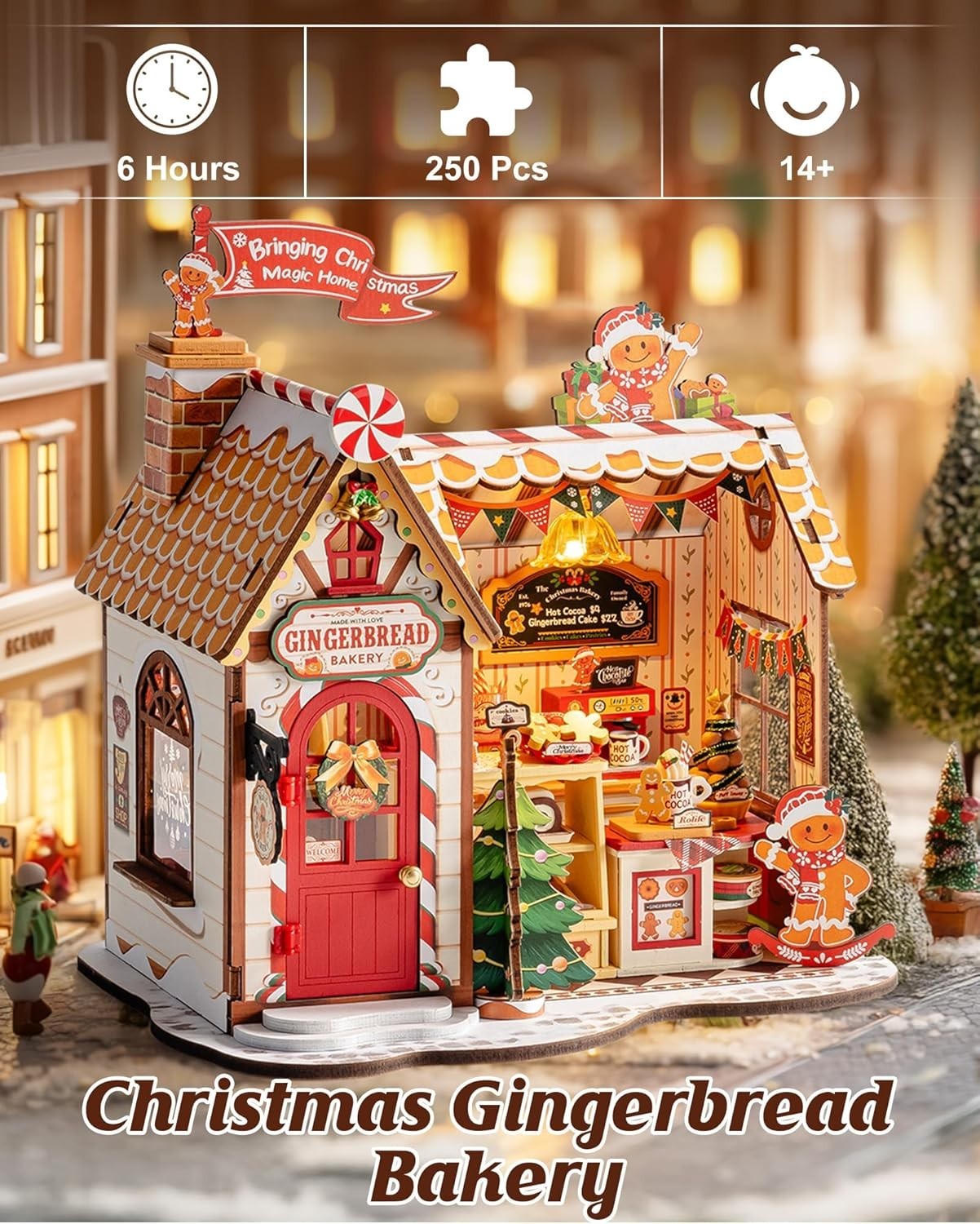 Rolife Wooden Miniature DollHouse 3D Puzzle Christmas Gingerbread LED Xmas Gifts