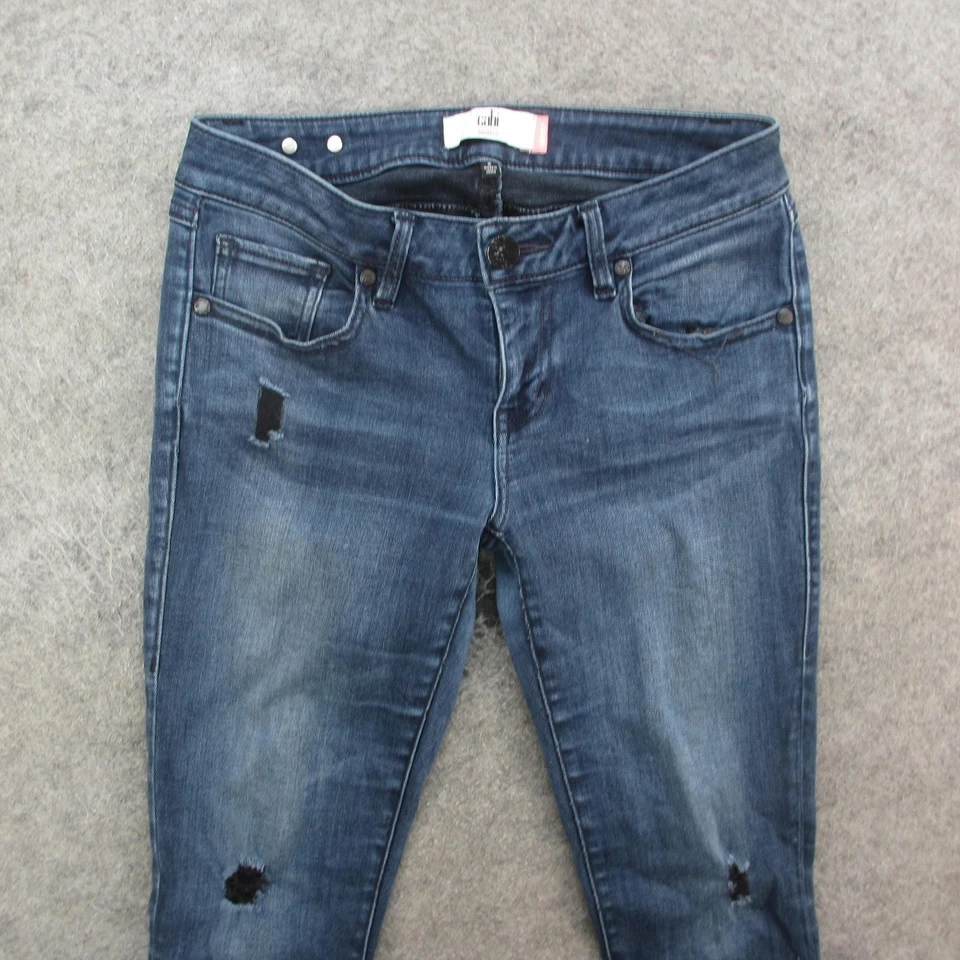 cabi Jeans Womens 2 Blue Skinny Distressed Stretch Denim Mid Rise Style 3193 - Image 2 of 4