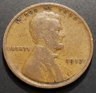 1917-P Lincoln Wheat Cent, No Mint Mark, Actual Coin Shown In Both Photos