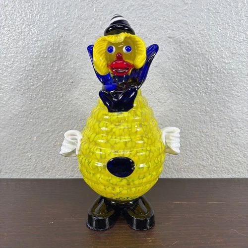 VTG MURANO Art Glass Yellow Belly CLOWN Round Figurine Statue 7.75" Italy
