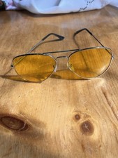 Vintage Hippie Glasses Yellow Lense Silver Metal Frame China Sunglasses Rock