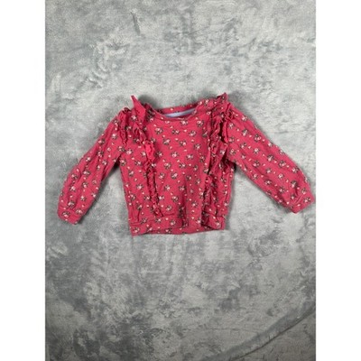 Boden Pink Floral Ruffle Long Sleeve Sweatshirt Girls Size 3-4Y