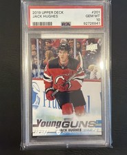 2019 Jack Hughes Upper Deck Young Guns Rookie Card #201 PSA 10 Gem Mint RC. rookie card picture