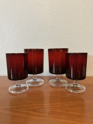 Set Of 4 Two Sizes Of Luminarc Ruby Glasses Made In France
