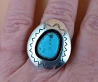 Vintage Navajo VALERIE GOODLUCK Sterling Silver and Turquoise Size 6.5 Ring 1977