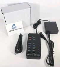 Powered USB Hub, 14 Ports USB Splitter Hub (10 Faster Data Transfer Ports+ 4 ...