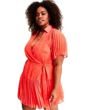 Alexis Target Orange Pink Floral Pleat Flutter Sleeve Collar Wrap Dress Size 4X