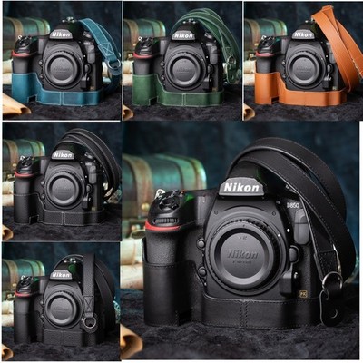 Handmade Genuine Real Leather Half Case Bag Cover Shoulder Strap For Nikon D850