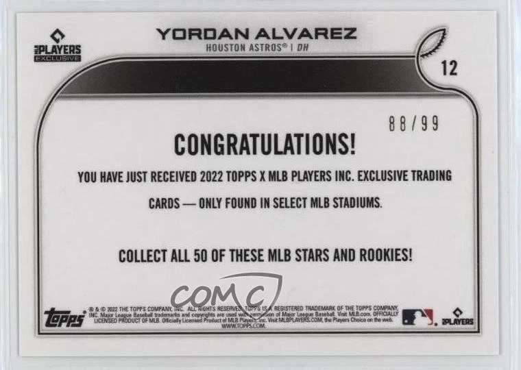 2022 Topps X MLB Players Exclusive Green /99 Yordan Alvarez #12 - Image 2 of 2