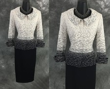 BEAUTIFUL st john collection knit black white jacket skirt suit 2 4