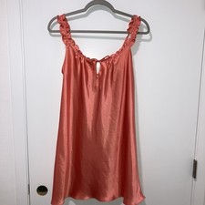 Oscar de la Renta Pink Label Orange Satin Nightgown Ruffle Strap Keyhole Small