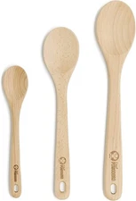 Chef Pomodoro Wooden Spoons for Cooking 3-Piece Set, Solid Beechwood Cooking ...