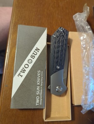 Twosun TS223 Folding Knife Carbon Fiber/Milled Titanium Handle Satin M390 Blade