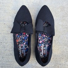 Skechers Cleo Stretch Fit Wild Charmer Flats Women  s 7.5 Black Knit Bow Memory
