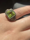 Vintage 925 Sterling Silver Chunky Ring With Square Cut Peridot Size 7