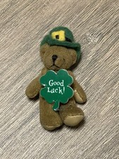 Vintage St. Patrick s Day Miniature Teddy Bear Plush Good Luck Shamrock 3