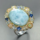 Handmade 18 ct+ Natural Larimar Ring 925 Sterling Silver Size 9 /R482463