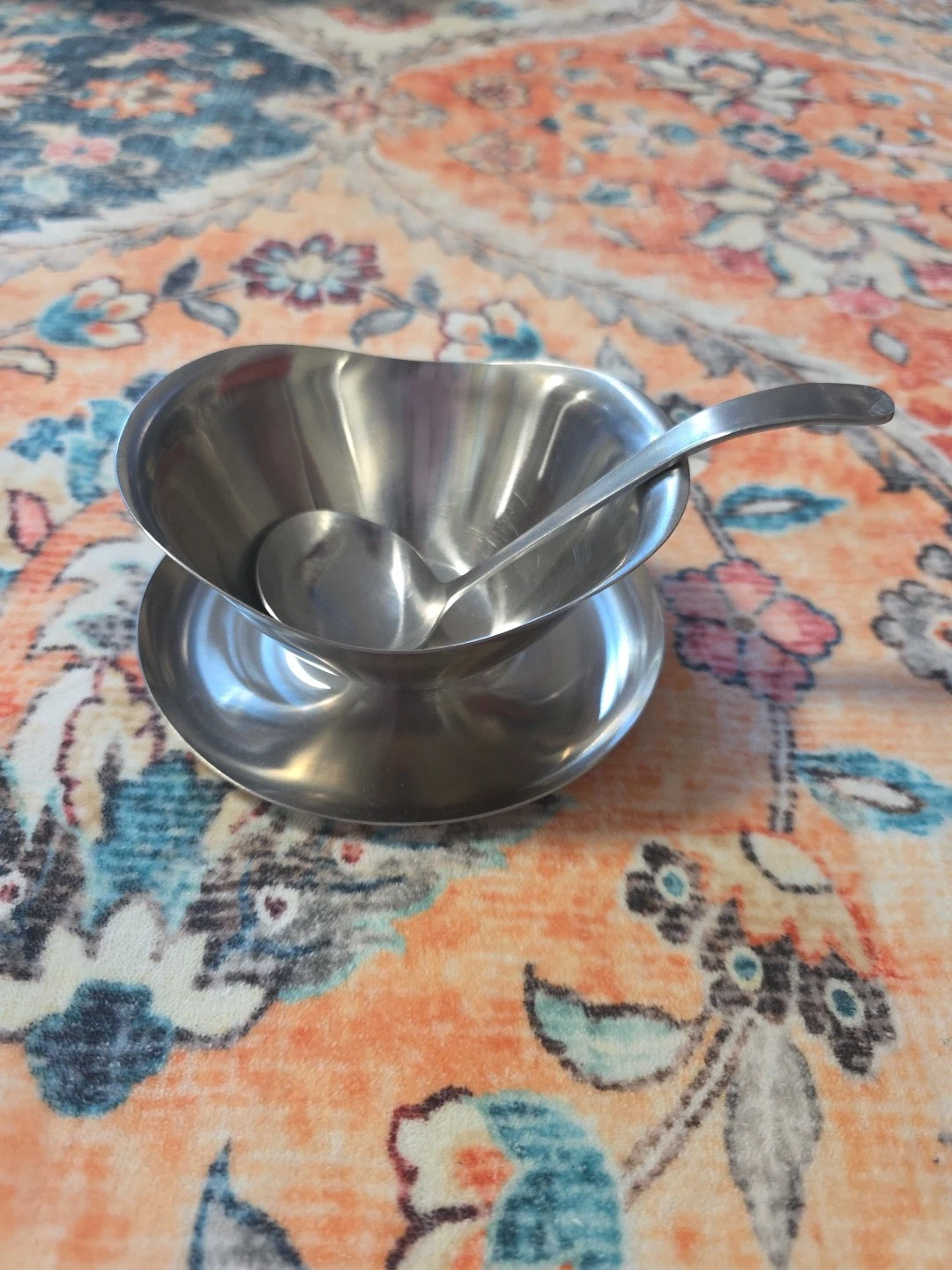 Vintage DOLPHIN Stainless Steel MCM Gravy Sauce Boat & Ladle Japan DANISH MODERN