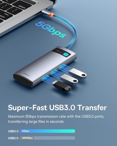 Baseus USB C Hub (100W) Multiport Adapter with 4K@60Hz HDMI, USB C Dock 7 in 1 - Bild 3 von 7
