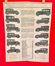 Vintage 1918-29 Open Roof Touring Car Enclosure Advertising Flyer Sign W/ Price 