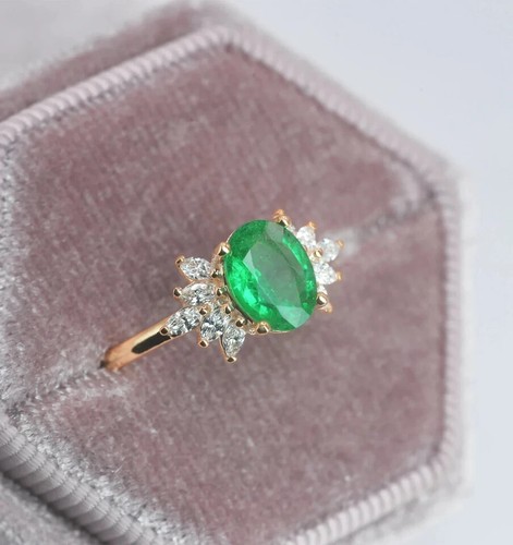 Taglio Ovale Smeraldo Decorativo Fidanzamento Anello Marquise Morganite 14K Oro - Foto 5 di 7