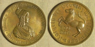 Error: Germ 1923 Westfalen 500mk Dble Die in letters & numbers, rot. die IREC788