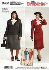 Simplicity 8461 1940s Retro SUIT Skirt, Dickey & Jacket PLUS 20W-28W UNCUT