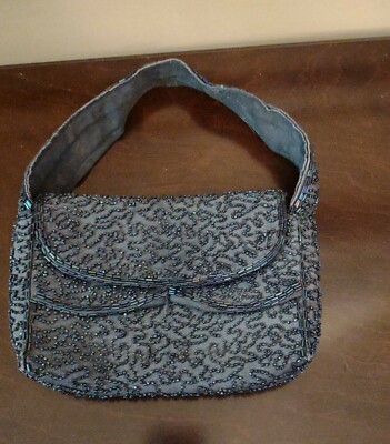 Vintage 1940s Beaded Evening Bag Blue Clutch Purse Warren - Main Image