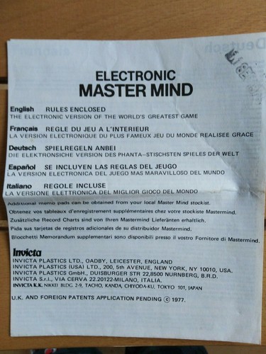 JUEGOS INVICTA ELECTRONIC MASTER MIND - En caja. ¡Funciona cuando lo apetece! 1979. - Imagen 9 de 11