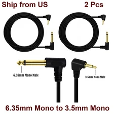 2x 6.35mm 1/4" Male to 3.5mm 1/8" TS Mono Male Angle Adapter Audio Guitars Cable