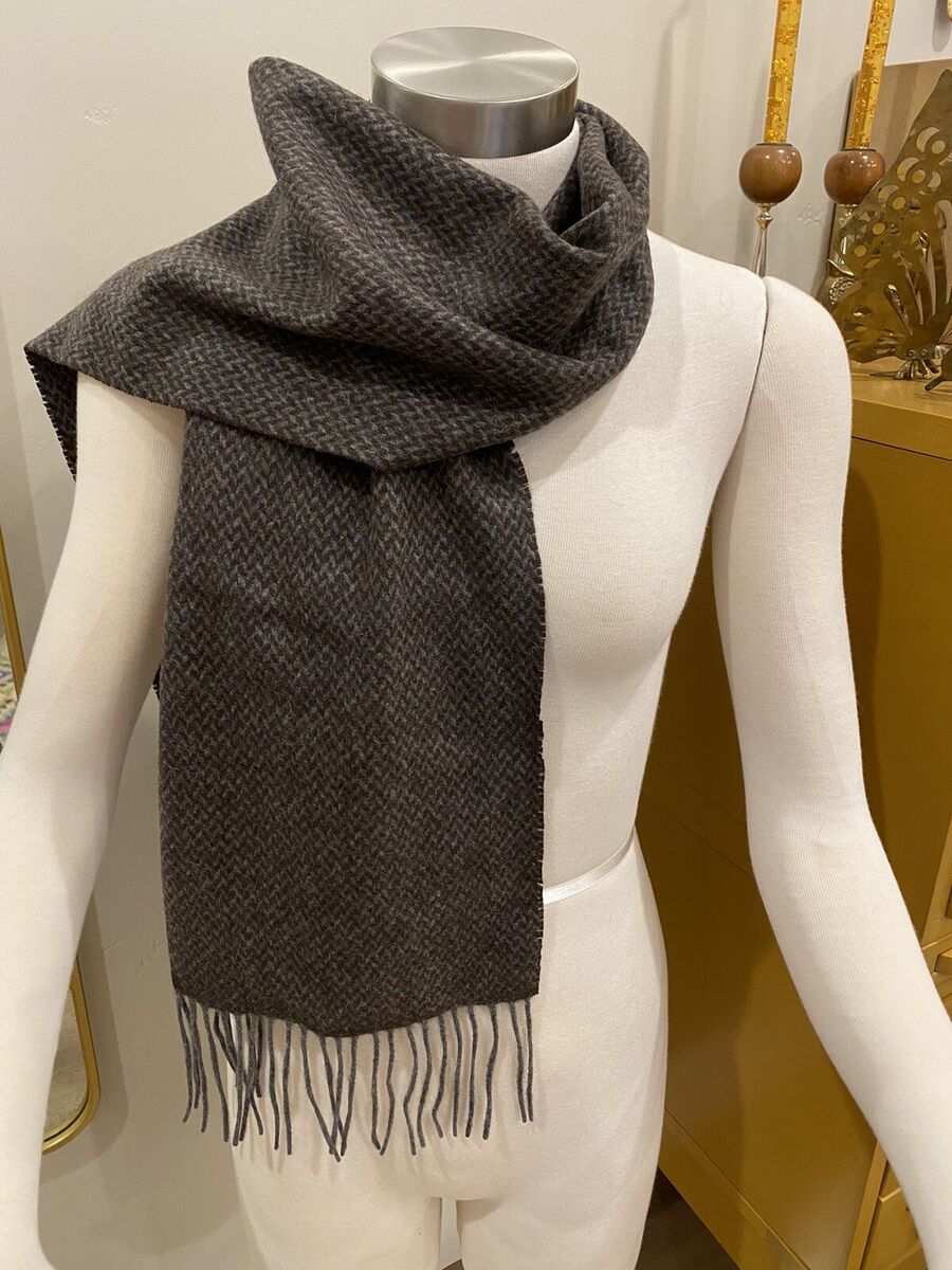 Enzo Mantovani 100% Cashmere Scarf Brown Gray Houndstooth Enzo Mantovani 100% Cashmere Scarf Brown Gray Houndstooth
