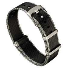 Black & Grey Edge Seatbelt Nylon One-Piece Watch Band - 20mm or 22mm