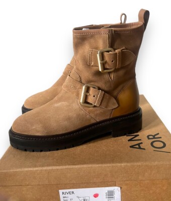 John Lewis AND/OR Suede Ankle Boots UK4 River Biker Buckle