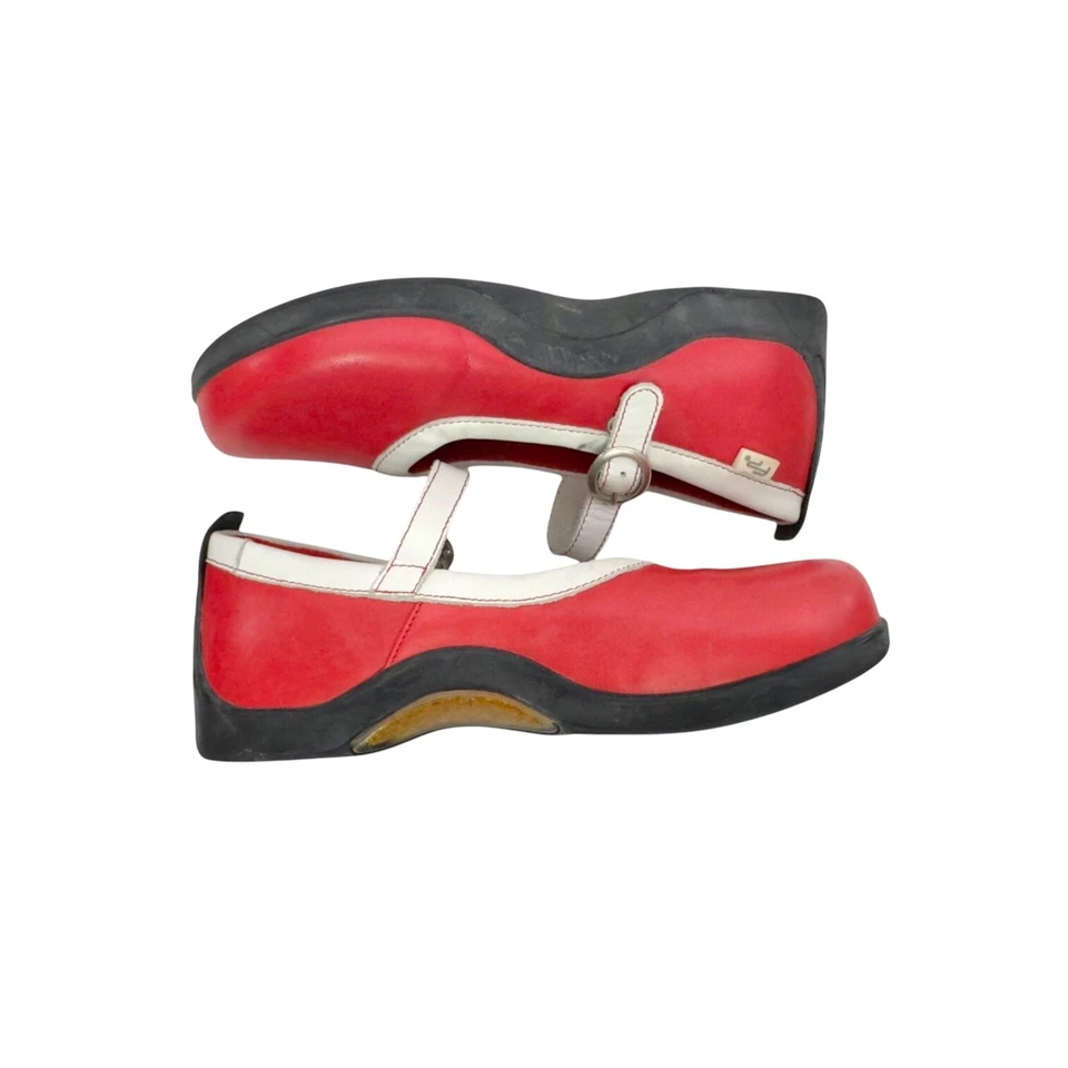 Footprints by Birkenstock Mary Janes Leather Shoes Size 36 US 5-5.5 Red White - Image 4 of 4