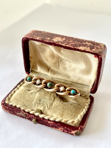 GOURDEL VALES & CO ANTIQUE VICTORIAN TURQUOISE SEED PEARL BROOCH C1900 - Picture 6 of 11