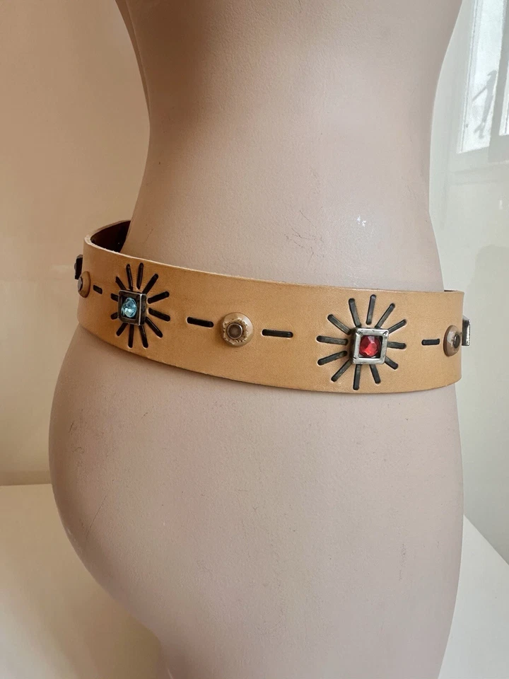 Orciani Vintage Belt Light Brown Leather COWBOY Western SILVER Buckle Studs 95 L - Image 4 of 4