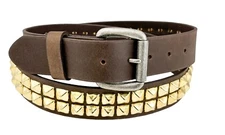 Brown TWO Row GOLD Pyramid Stud Belt Leather Handmade Studded Belt Punk Goth