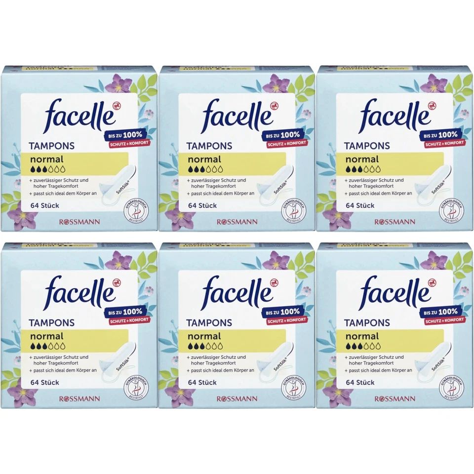 6 x 64 Tampons | facelle Tampons normal zuverlässiger Schutz hoher Tragekomfort
