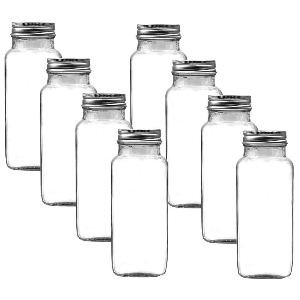 8 Pieces Of French Square Glass Spice Bottles 8 Oz Spice Jars With Silver  Metal