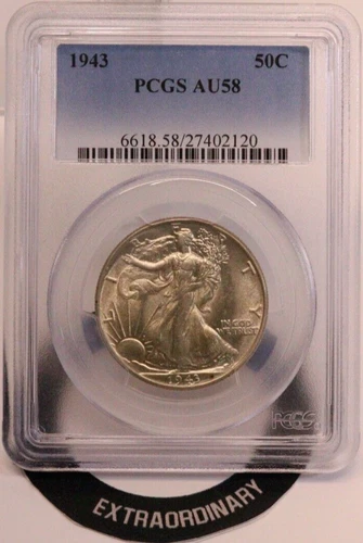 1943 50c Walking Liberty Half Dollar PCGS AU 58 GENUINE BEAUTIFUL COIN